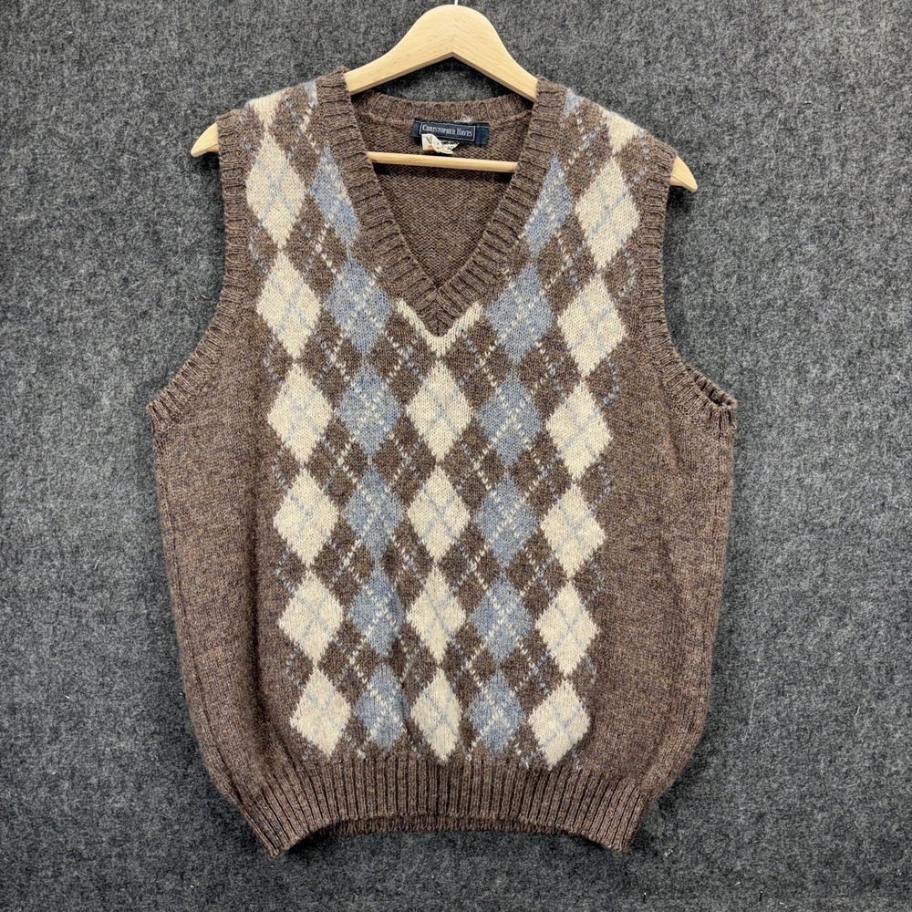 Vintage Chirstopher Hayes Shetland Wool Vest Men's Large Ireland Argyle‎ Preppy